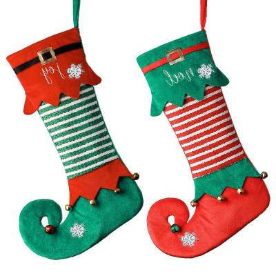 China New Design Christmas Stocking Decoration 46cm Stripe Cloth Fashionable Christmas Hanging Socks Red And Green Large for sale