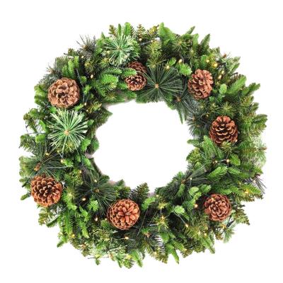 China PE& PVC& High Quality Amazon Pine Needle Mixed Christmas Wreath Decoration Headed Customized Artificial Green Pvc Christmas Wreath PE Pine Needle Ch for sale