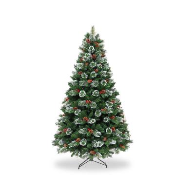 China Factory direct wholesale PE PVC popular Christmas tree mixed green and white mixed Christmas tree with red pine cones decoration for sale