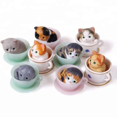 China Cartoon toy factory custom mini cartoon serial polystone figures OEM cat in teacup figure resin toy kawaii miniature toys for sale