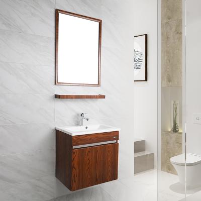 China Easy To Storage Wholesale Stainless Steel Brown Wood Grain Bathroom Vanity For Bathroom for sale