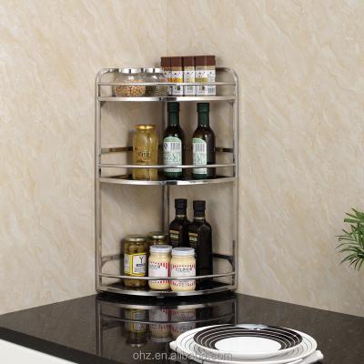 China Sustainable Wall Mounted 3 Tier Stainless Steel Corner Kitchen Storage Racks Freestanding Spice Rack for sale