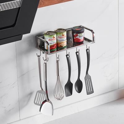 China Wall Mounted Stocked Kitchen Utensil Stainless Steel Spice Rack With Hook for sale