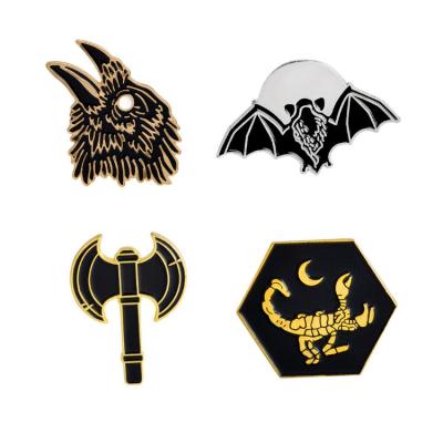 China Black Dark Animal Bat Eagle Scorpion Ax Pin Badge Custom Metal From Europe Enamel Black Lapel Pin for sale