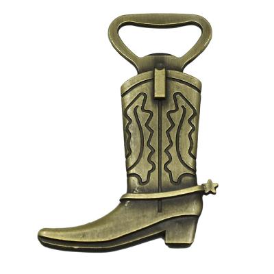 China Viable Boot Shape Bottle Opener Brass Cowboy Tools Kitchen Metal Beer Wine Opener for sale