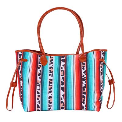 China Wholesale Waterproof Handbag Tote Bag Stripes Serape PU Handle Shopping Bags Travel Reusable Bag For Women for sale