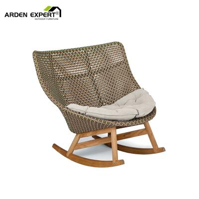 China Durable Teak Rocking Chair Rattan Material Beach Rocking Armchair Garden PE Rattan Wicker Rocking Chair Sofa Chairs Set Swing Lounge Bassinettes for sale