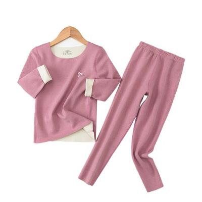 China Custom Made High Quality Thermal Sleepwear For Girl Clothing Thermal Children Solid Warm Pajamas Set Children Two Sides Swept Cloth Pajamas for sale