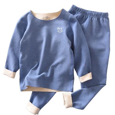 China Wholesal Thermal High Quality Sleepwear For BoyThermal Apparel Kids Solid Warm Pajamas Set Children Two Sides Brushed Cloth Pajamas for sale