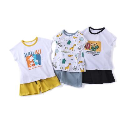 China Anti-pilling Kids Apparel Short Sleeves With Cartoon Patterns For Clidren Clothes Set 95%Cotton 5% Spandex Boys' T-shirts And Girls' T-shirt for sale