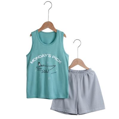 China Kids Cotton Summer Loungewear Breathable Cheap Vest Shorts Suit Wholesale Kids Clothing Baby Boy Girl Tank Tops Sleeveless Sets for sale