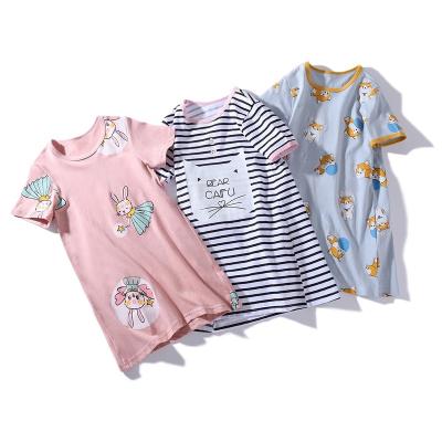 China Summer Girl's Breathable Pajamas Dresses Baby Cartoon Cotton Sleep Dress Mother and Daughter Nightgowns Skirts Nightgown Family Nightgown for sale