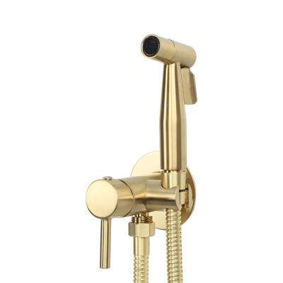 China Newest Slide Bar Gold Free Shower Set Wall Mounted Toilet Bidet Bathroom Cleaning Suit Set for sale