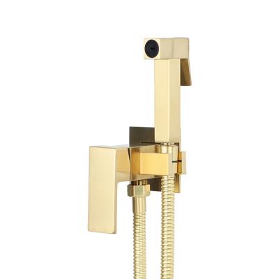 China Shattaf Slide Bar Brush Gold Free Set Brass Toilet Spray Bidet Shower Bidet Shattaf Kit Complete Set for sale