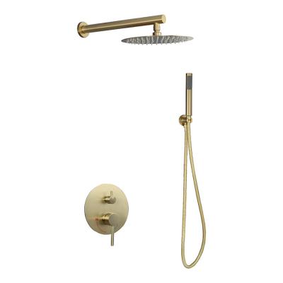 China Without Sliding Bar Stainless Steel Wall Mounted Shower Set Rainfall Brush Gold Shower Mixer Sets for sale