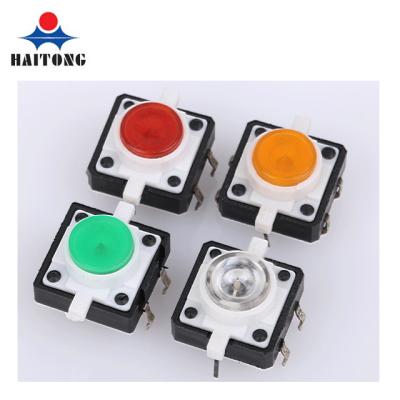 China Vertical LED 12*12 4 Pin Colorful Push Button Micro Switch Led Light 250V 12*12mm for sale