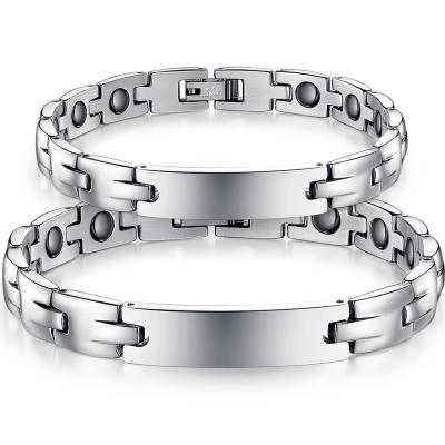 China Romantic Smooth Silver Stainless Steel Magnet Couple Bracelets Bangles Jewelry for sale