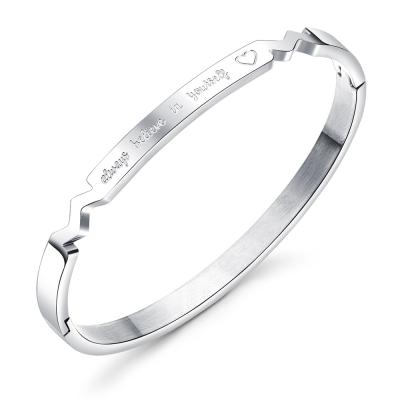 China Fashion 316L Stainless Steel Charm Engrawed Stylish Words Heart Custom Bangle for sale