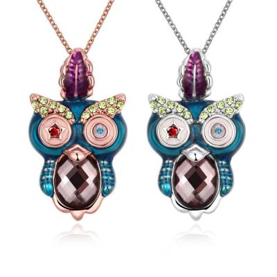 China Fashion Fashion Gift For Friends Cute Multi Colored Crystal Owl Pendant Necklace for sale