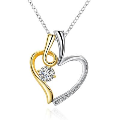 China Fashion Zircon Necklace Chain Heart Pendant Of Two Halves Pendant Jewelry for sale