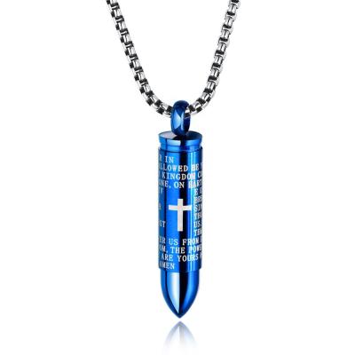 China Trendy Jewelry Fashion Bullet Cross 316L Stainless Steel Blue Cool Pendant Necklace for sale