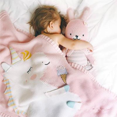 China PORTABLE Custom Soft Fat Baby Kids Organic Plaid Knitted Animal Throw Blanket For Winter Fall for sale