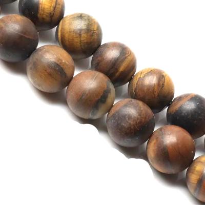 China Unique Natural Loose Bead Sones Jewelry Making Beads Matte Surface Yellow Tiger Eye Stone Beads For Men's Bracelets for sale