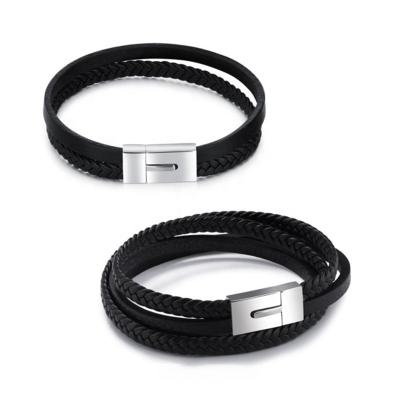 China Men Bracelet Custom Design Double Clasp Leather Magnetic Bracelets For Men Women Genuine Leather Wristband For Boys Cool Men for sale