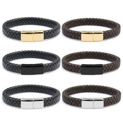 China Fashionable Customize Bracelet Men Magnetic Clasp Genuine Leather Leather Bracelet Gift For Friends for sale