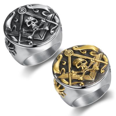 China Large 316 Stainless Steel Rings Ethnic Heavy Gold Masonic Man Masonic Skull Rings Party Band for sale