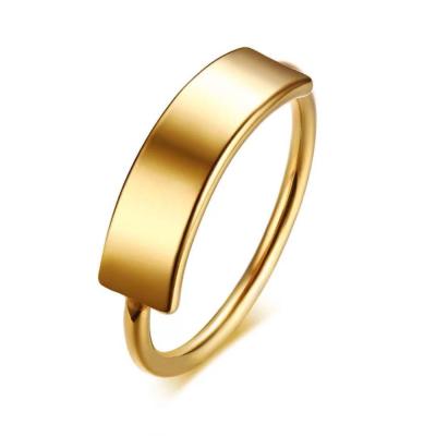 China Stainless Steel Laser Engraving Logo 316l Stainless Steel Gold Wedding Ring Women Ladies Gold Finger Nail Fashion Rings Party Band for sale