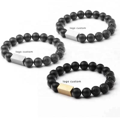 China Casual / Sporty Custom Design Logo Engraving Rectangle Shape Natural Stone Bead Bracelets Beads for sale