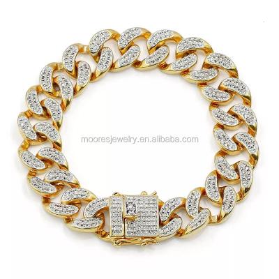 China Wholesale Restriction Link Hip Hop Style Iced Out Micro Pave CZ Cuban Necklace Chain Bracelets For Cool Boy Men for sale