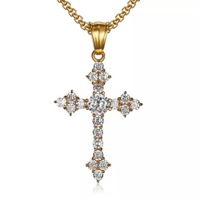 China Custom Relighous Zircon Cross Pendant Gold Iced Out Stainless Steel CZ Diamond Cross Pendants Jewelry Necklace for sale