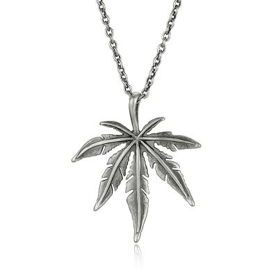 China Custom Stainless Steel Iced Out Weed Leaf Necklace Stainless Steel Gold Plated Gold Foil Necklaces For Rap for sale