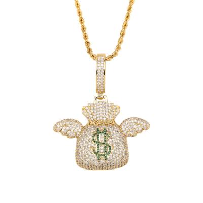 China ALLOY Fashion Mens Iced Out Silver Gold CZ Diamond Money Bag Necklace Jewelry Pendants for sale