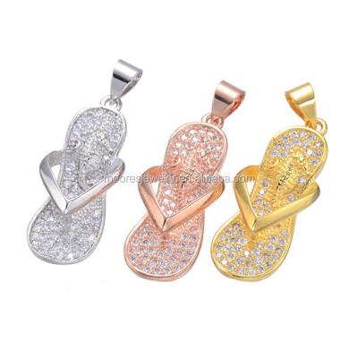 China Wholesale Shoes Iced Out Jewelry Gold Silver Rose Gold CZ Crystal Pave Flip Flops Shoe Pendants Necklaces for sale