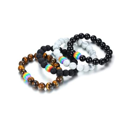 China Stainless Steel Custom Design Free Gay Rainbow Stone Bracelet Rainbow Jewelry Bracelets Gold Plated for sale