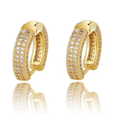 China Popular Luxury Gold Plated CZ Circle Earring Jewelry Iced Out Designs Small Circle Earrings For Mens Boys for sale