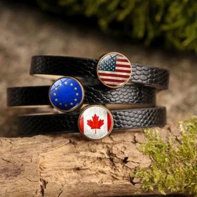 China Custom Belt Bracelets Logo Picture American Flag Gemstone Bracelet For Women Men Vintage Charm Watch Leather National Symbolic Belt Bracelets for sale