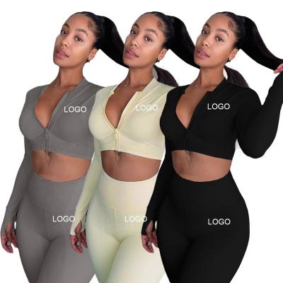 China Conjuntos Deportivos Para Mujer Breathable Long Sleeve Croptop Women Gym Sports Equipment Clothes Yoga Set for sale