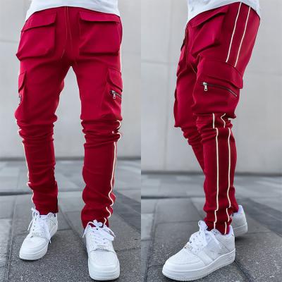 China Custom Logo OEM Anti-Wrinkle Mens Joggers Pants Zipper Pockets Casual Mens Jogging Trousers Cotton Sweatpants for sale