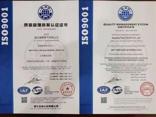 ISO9001 - Zhejiang Fupai Electric Co., Ltd.