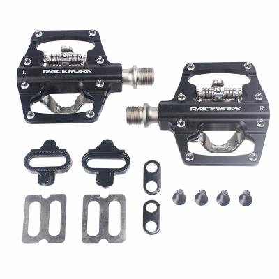 China Racework Durable Aluminum Alloy SPD and CNC Pedal Mountain Bike Self-Locking and Flat Dual-Function Pedal for sale