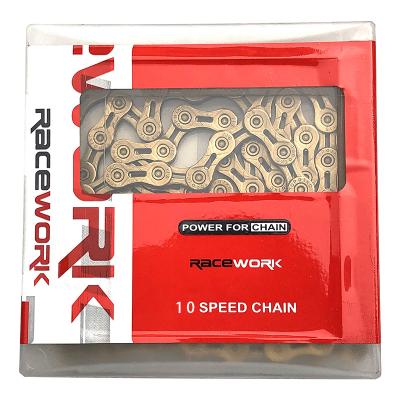 China Durable RACEWORK 10 Speed ​​And 11 Speed ​​Gold Mountain Road Bike Bicycle Ultralight Hollow Parts Chain With Magic Buckle for sale