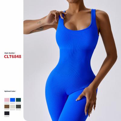 China FaCustom Women Fitness Sportswear Breathable Professional Gym Workout Ribbed Bodycon Overalls Women Yoga Overalls Playsuits Sexy Jumpsuits for sale