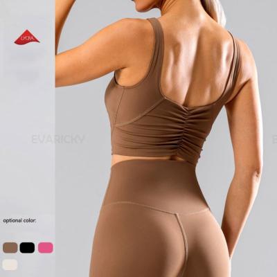 China New Breathable U Collar Design Gym Fitness Women Yoga Crop Tops Custom Pleated Beauty Back Exercise Suit Sports Shockproof Bra for sale