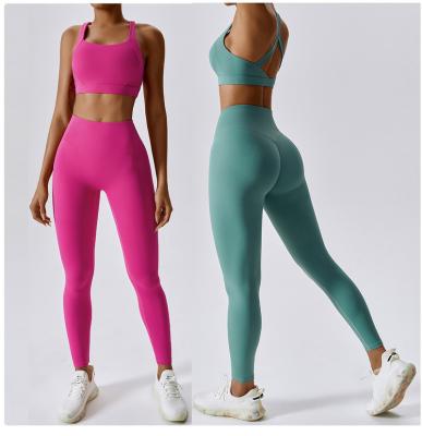 China New Breathable Ladies Summer Legging Sets 2023 Women Workout Activewear 2 Piece Sets Sports Bra Top And Leggings Yoga Two Piece Set for sale