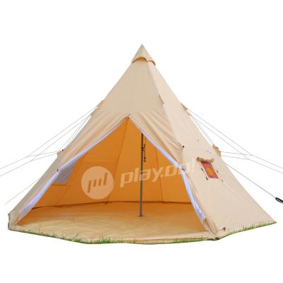 China Straight tying type bell tent popular luxury glamping 6m even unistrengh teepee tent 4m 5m tipi for outdoor camping for sale