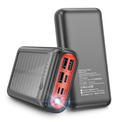 China Mah Solar Power Bank Portable Solar Panel Charging 30000 Fast Charge Powerbank With 4 Input 3 Output Flashlight for sale